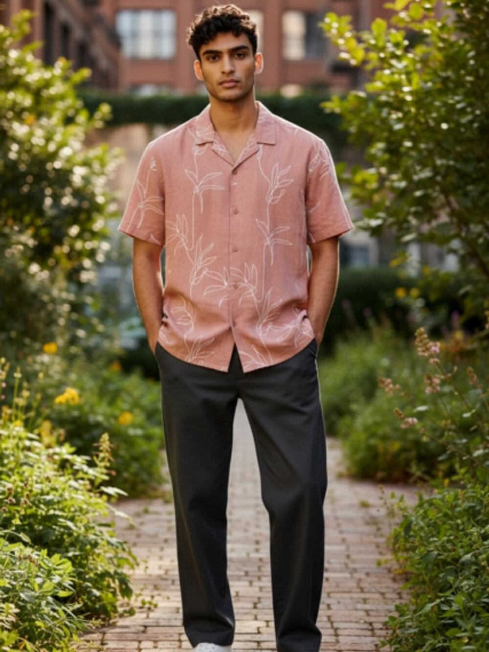 NWT Elliot Pierce Men’s S Rust Botanical Camp Collar Short Sleeve Shirt